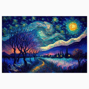 فرش پارچه‌ای مدل فرشینه طرح شب پر ستاره ونگوگ کد AR3058752