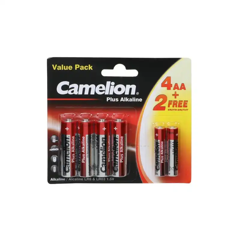 باتری قلمی و نیم قلمی کملیون مدل Plus Alkaline بسته 6 عددی