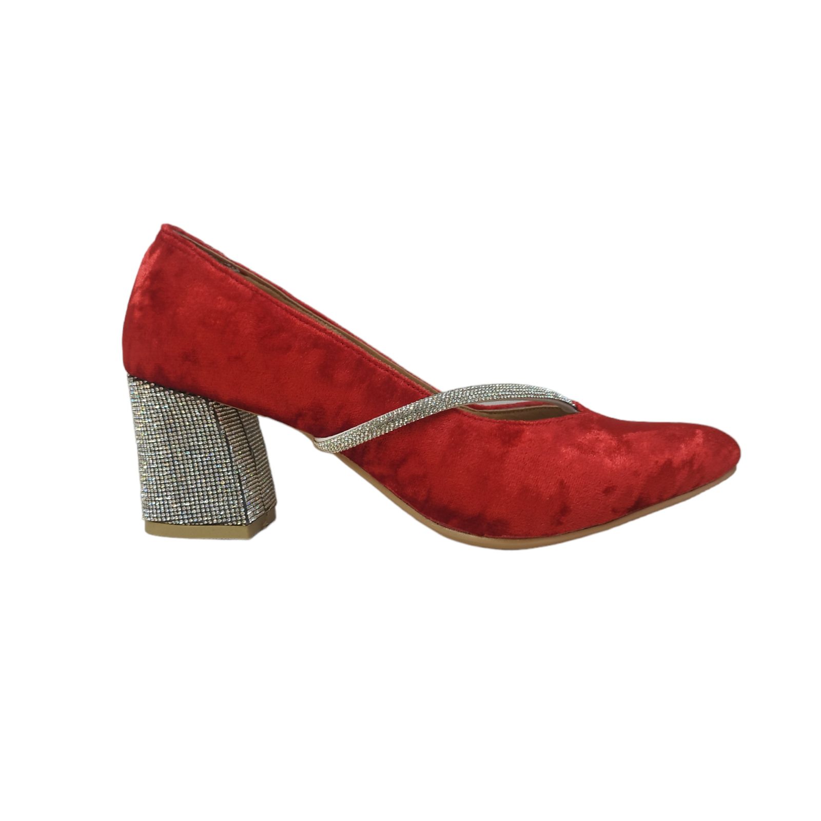 کفش زنانه مدل ZPOM 06 مخمل نگین دار رنگ قرمز -  - 3