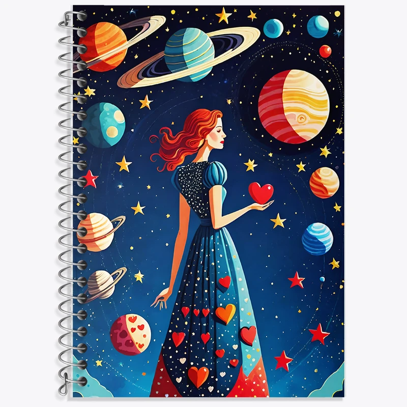 دفتر زبان 50 برگ خندالو مدل دو خط طرح دختر و کهکشان کد F5131