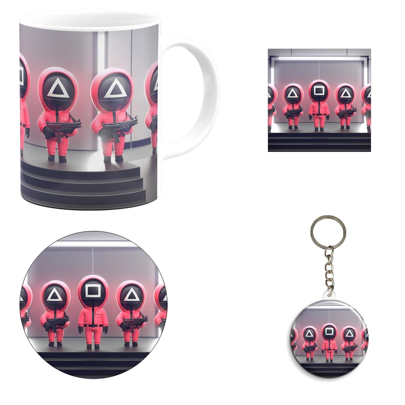 ست هدیه ماگ مدل بازی مرکب طرح Squid Game کدA1 مجموعه 4 عددی