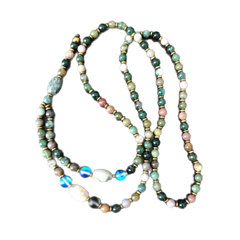 گردنبند زنانه مدل سنگ عقیق خزه ای و موناستون کد S-91 گردنبند زنانه مدل سنگ عقیق خزه ای و موناستون کد S-91