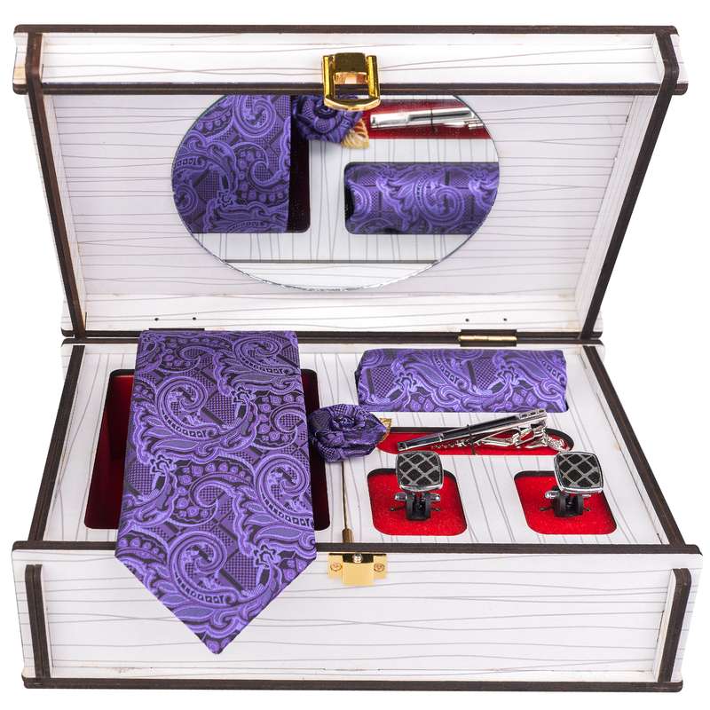 ست کراوات و دستمال جیب و دکمه سردست و گل کت مردانه جیان فرانکو روسی مدل GF-ST726RE-BOX