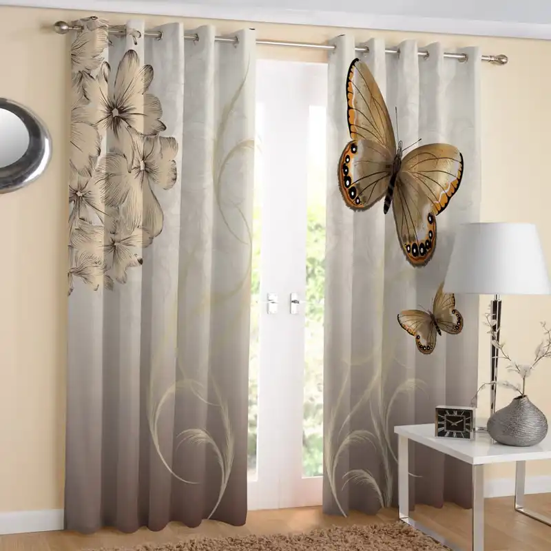 پرده مدل هازان چاپی طرح گل و پروانه کد 2156 سایز 140x280 سانتی متر