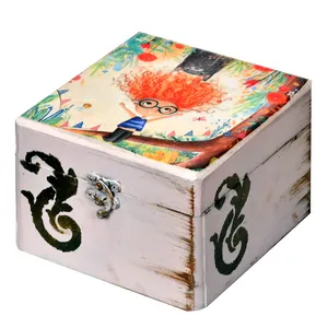 جعبه هدیه چوبی طرح کودک و گربه کد 01