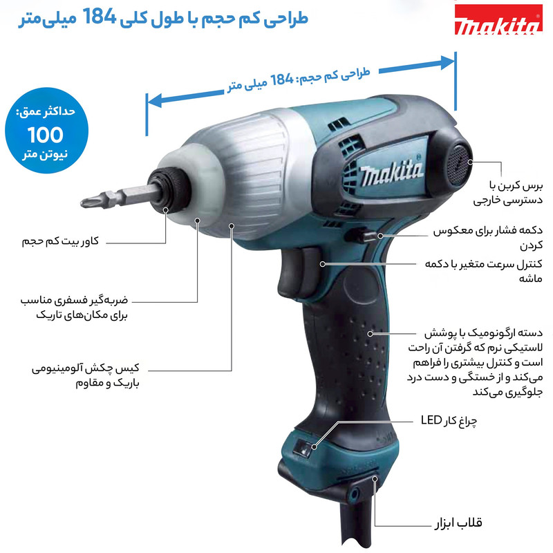 پیچ گوشتی برقی ضربه ای ماکیتا مدل TD-0101