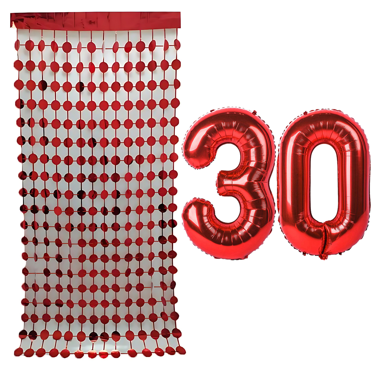 بادکنک فویلی مستر تم طرح عدد 30 به همراه ریسه تزئینی بسته 3 عددی