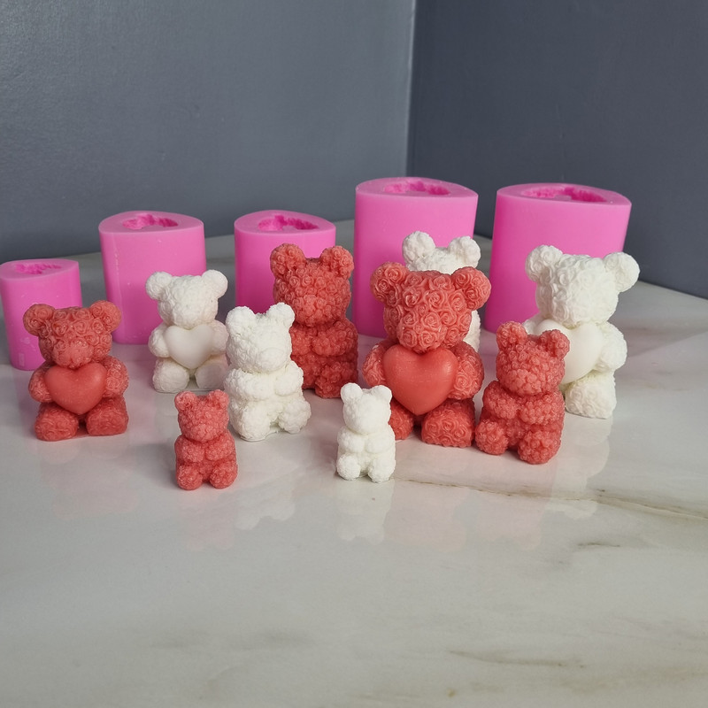 قالب شمع مدل ست کامل خرس تدی گل گلی مجموعه پنج عددی