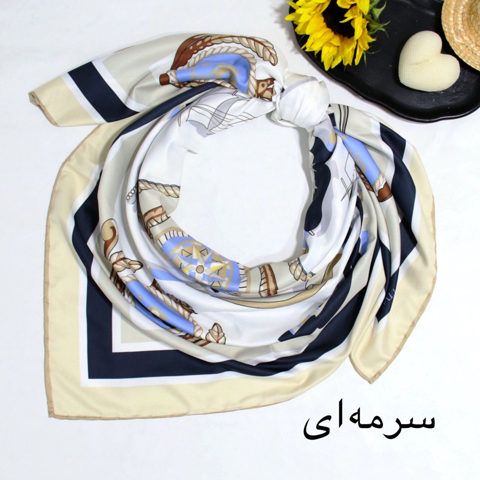 روسری زنانه آنالیا مدل ابریشم توییل دور دست دوز کشتی کد ana-9810 -  - 30