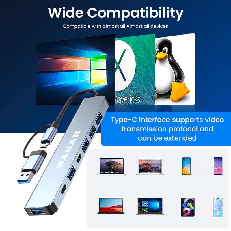 هاب 7 پورت USB 2.0 و USB 3.0 ماکار مدل 7in1 MK-HU243