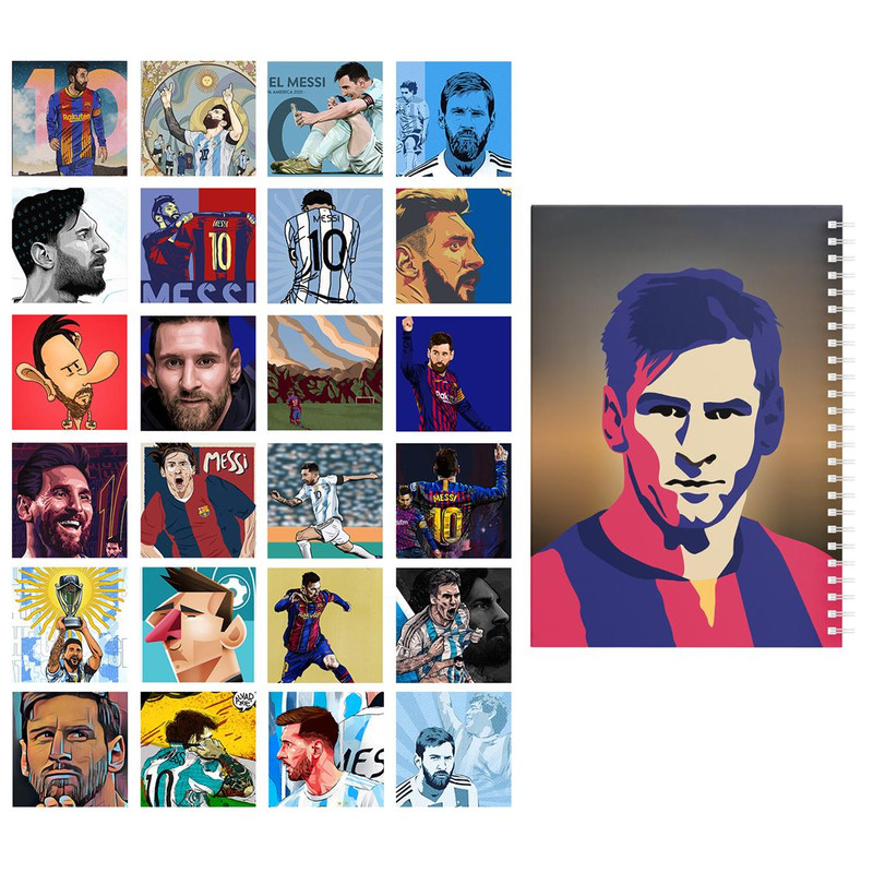 دفتر نقاشی باژیکان طرح فوتبالی مسی کد 20100674 به همراه فتوکارت مجموعه 24 عددی