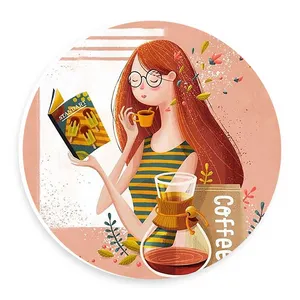  دیوارکوب طرح دختر کتابخوان و فنجان قهوه مدل wtb614