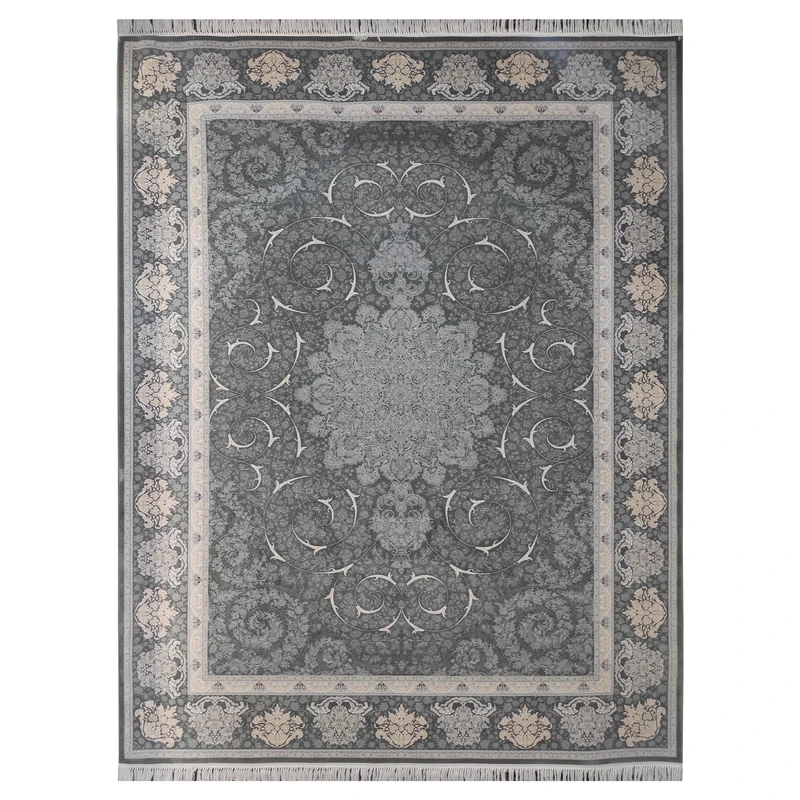 فرش ماشینی 1200 شانه فرش توس مشهد زمینه طوسی حاشیه طوسی مدل 1224