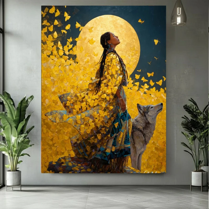 پوستر پارچه ای طرح مخمل دختر و گرگ مدل ماه کامل کد BK25029