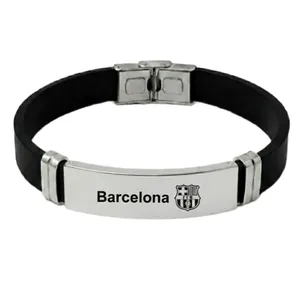 دستبند چرمی مدل فوتبالی بارسلونا کد 01