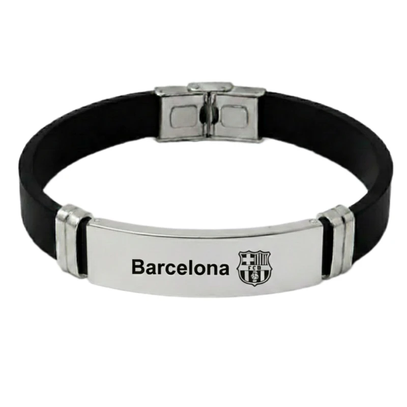 دستبند چرمی مدل فوتبالی بارسلونا کد 01