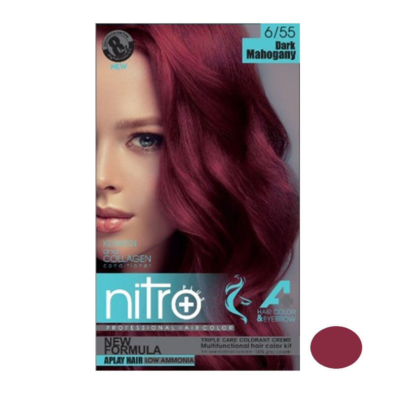 کیت رنگ مو و ابرو نیتروپلاس شماره 6.55 حجم 100 میلی لیتر رنگ ماهگونی تیره کیت رنگ مو و ابرو نیتروپلاس شماره 6.55 حجم 100 میلی لیتر رنگ ماهگونی تیره