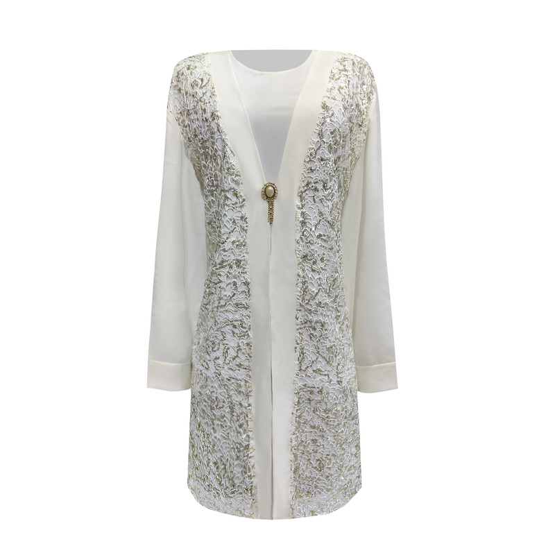 پیراهن زنانه مدل زیرو رو ریون گیپور مجلسی کد 105079 رنگ سفید