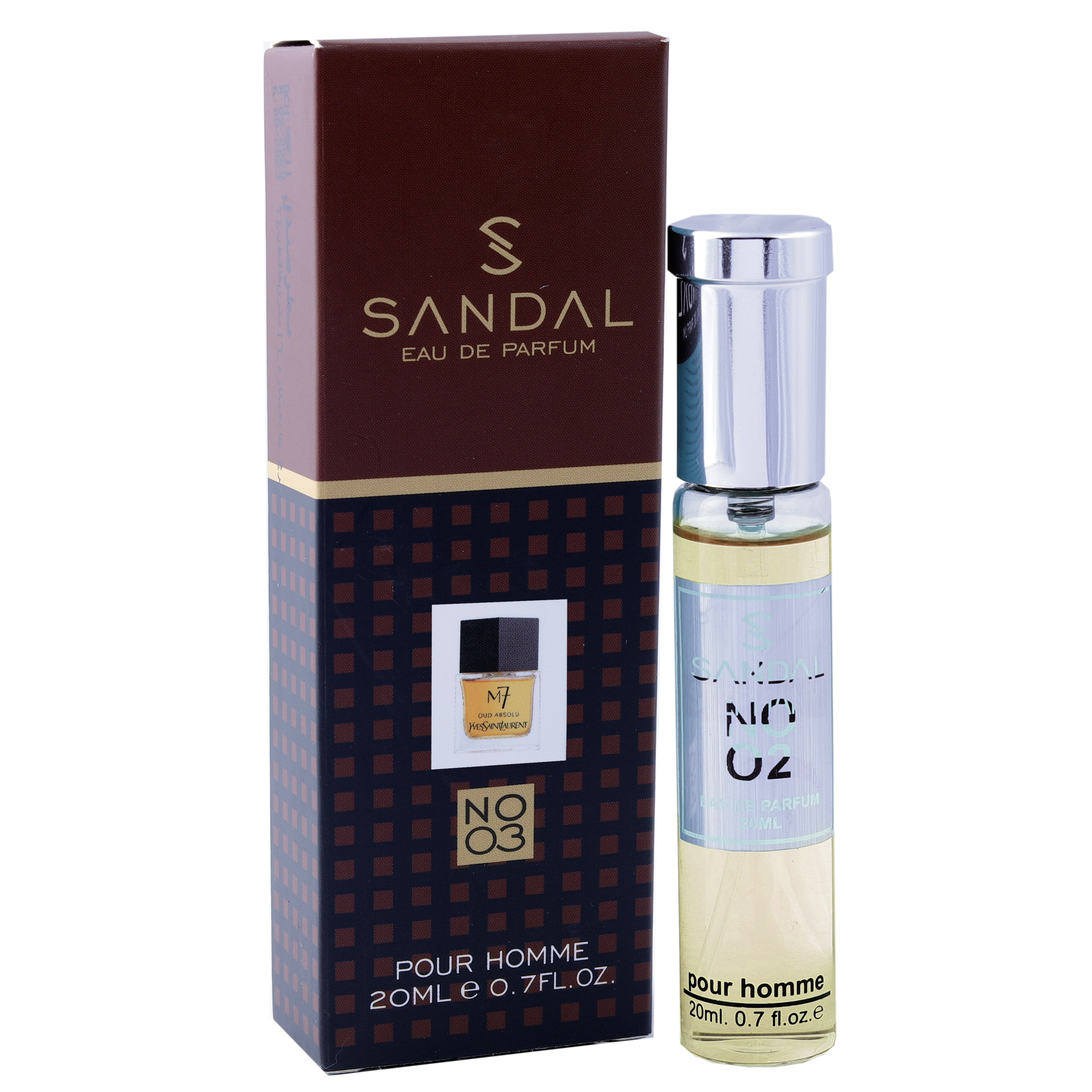 عطر جیبی مردانه صندل مدل M7 عود ابسلو حجم 20 میلی لیتر