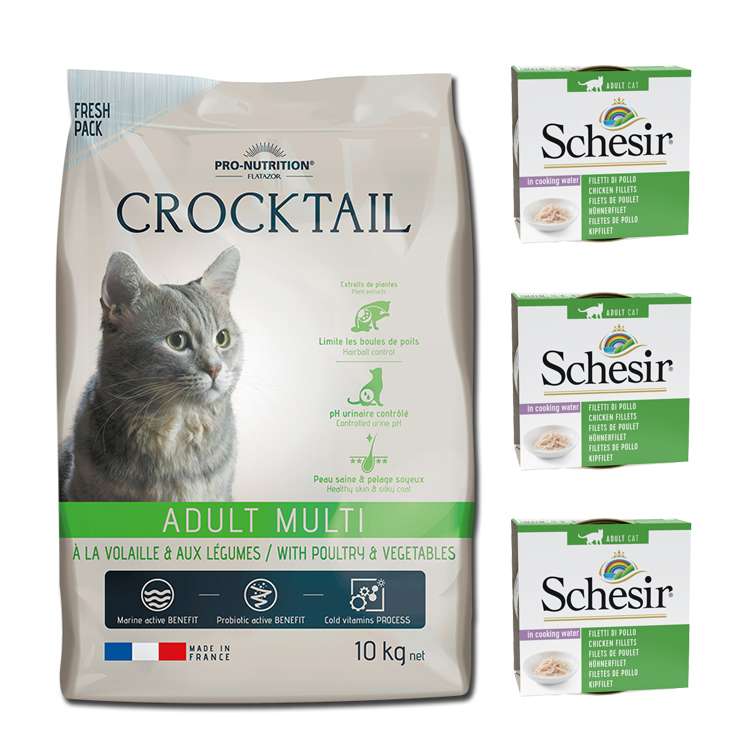 غذای خشک گربه فلاتازور مرغ و سبزیجات وزن 10 کیلوگرم به همراه سه عدد کنسرو مرغ