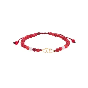 دستبند طلا 18 عیار دخترانه با بند مهره‌ای گالری شیدا مجد مدل قلب سنگی 