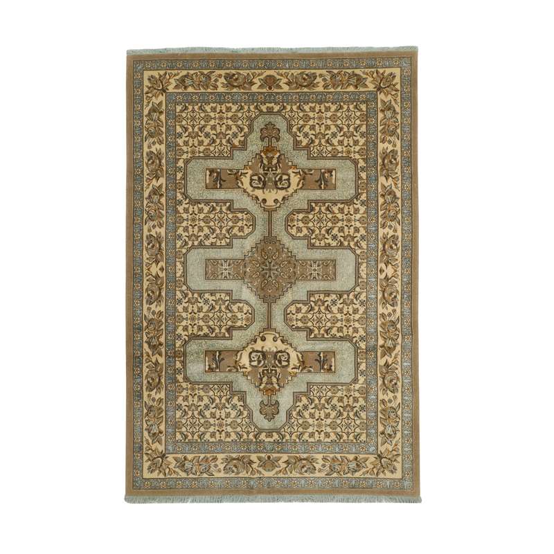 فرش نیمه دستبافت شش و نیم متری طرح گل ابریشم کد 543892