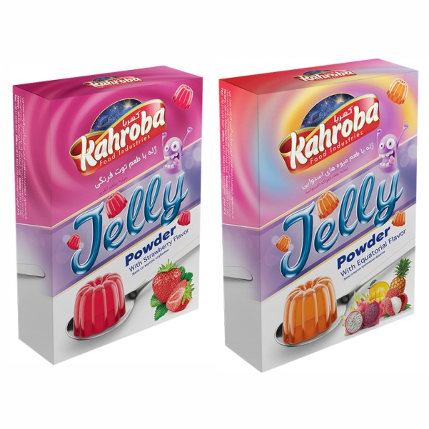 پودر ژله توت فرنگی و میوه‌های استوایی کهربا - 100 گرم مجموعه 2 عددی