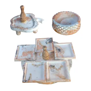 مجموعه ظروف هفت سین 8 پارچه مدل   ماربل پتینه طرح مربع کد 62390