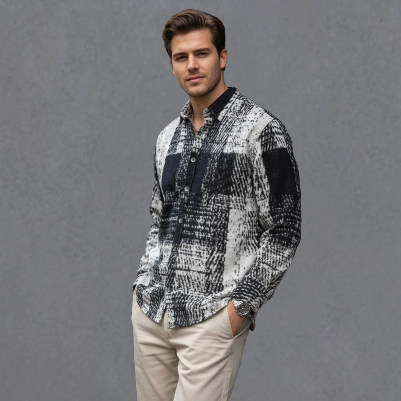 پیراهن آستین بلند یقه برگردان مردانه مدل 1212
