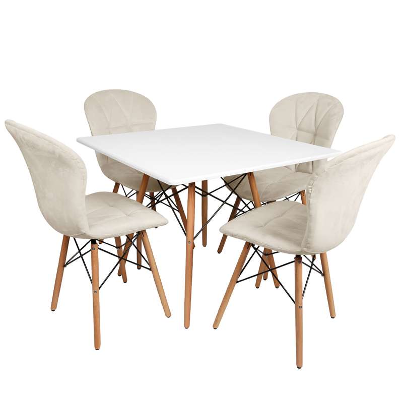 میز و صندلی ناهارخوری چهار نفره مدل ماهلین لمسه ای پایه ایفلی MS میز و صندلی ناهارخوری چهار نفره مدل ماهلین لمسه ای پایه ایفلی MS