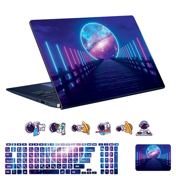 استیکر لپ تاپ توییجین و موییجین طرح Space کد 168 مناسب برای لپ تاپ 15.6 اینچ به همراه برچسب حروف فارسی کیبورد