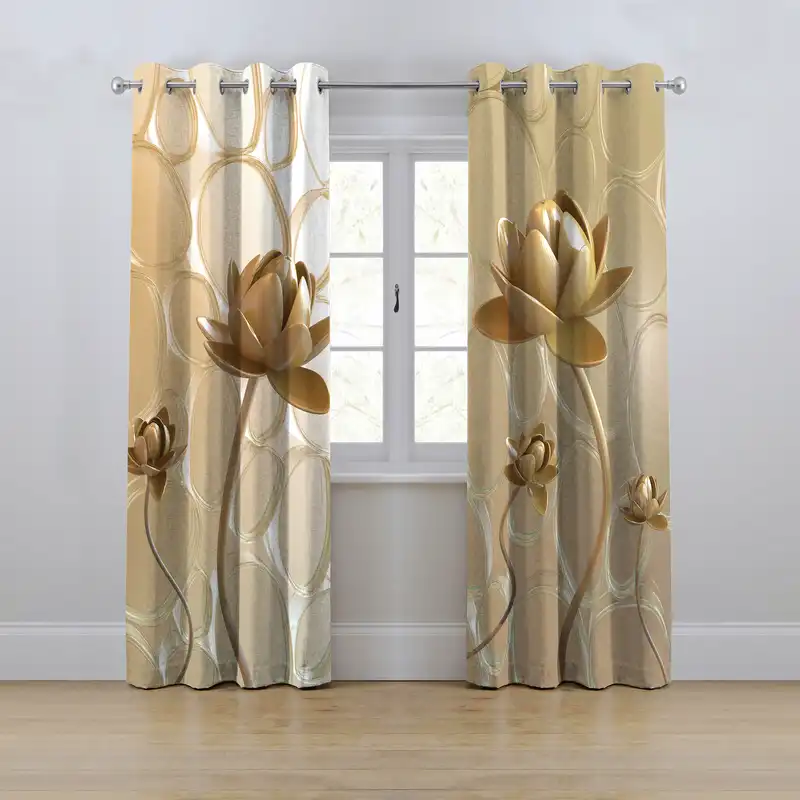 پرده مدل پانچی طرح گل سه بعدی سایز 280x145 سانتی متر