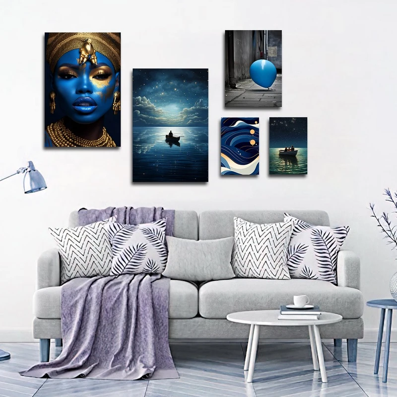 تابلو شاسی بکلیت طرح زن آفریقایی و نقاشی دریا کهکشانی مدل SH-1376 مجموعه 5 عددی