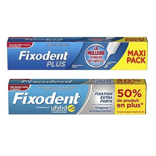 چسب دندان مصنوعی فیکسودنت مدل Extra وزن 70 گرم به همراه چسب دندان مصنوعی فیکسودنت مدل Maxi Pack وزن 57 گرم