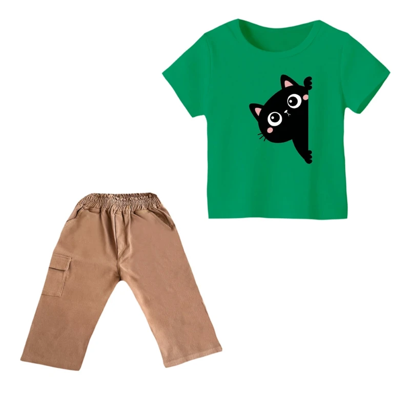 ست تی شرت و شلوارک پسرانه مدل گربه کد 15