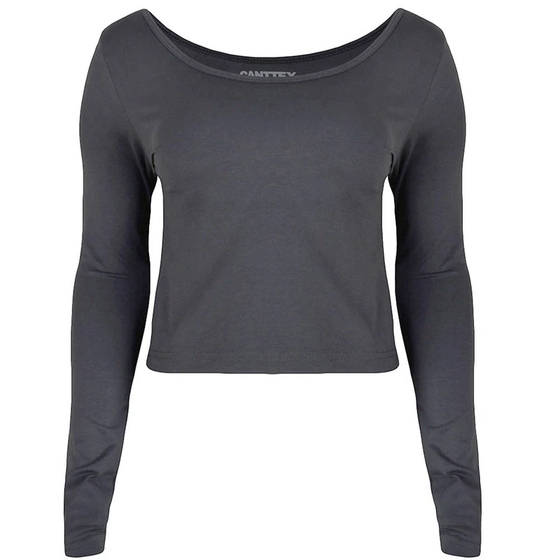 کراپ‌ تی‌شرت آستین بلند زنانه کانتکس مدل 249014521 رنگ طوسی