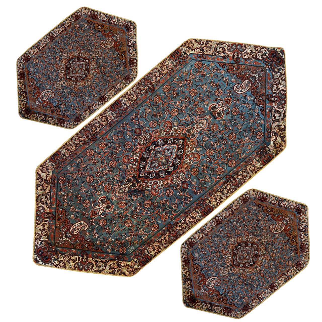 ست سه تکه رومیزی ترمه ابریشم آپادانا مدل یک