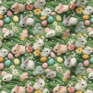 پارچه ملحفه عرض 1.5 متر پارچه باما طرح سه بعدی خرگوشم و بازیگوش کد 5013528 رنگ سبز