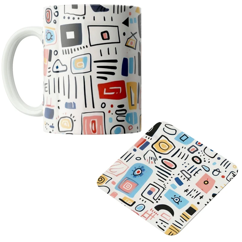 ماگ پاد آفرین مدل اشکال و خطوط کد DKC566 به همراه زیر لیوانی