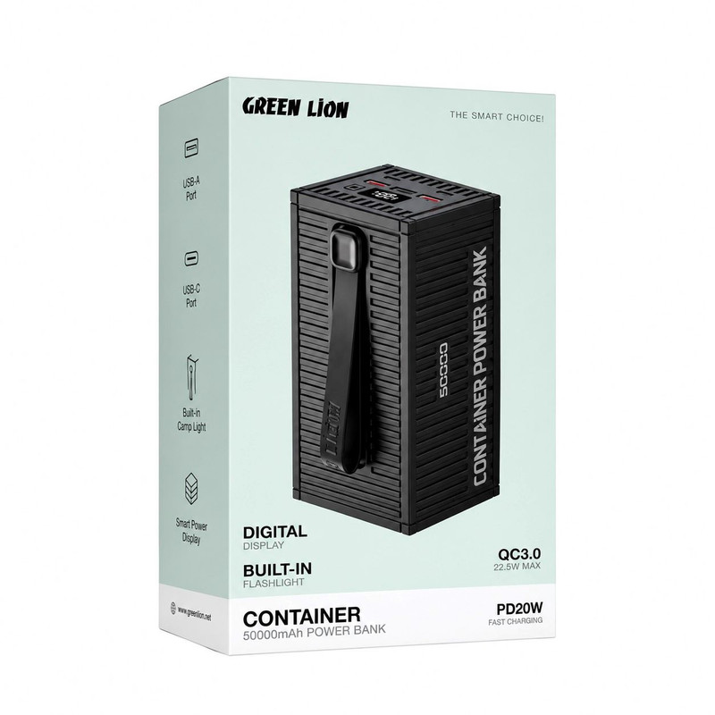 پاوربانک 22.5 وات گرین لاین مدل Container GNCOTPXPB50BK ظرفیت 50000 میلی آمپر ساعت
