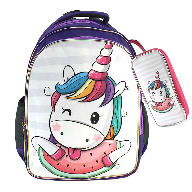 کوله پشتی مدل تک شاخ یونیکورن کد fay-42-2z به همراه جامدادی