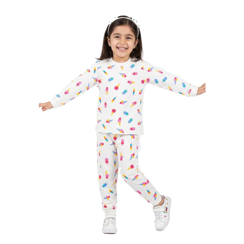 ست تی‌شرت آستین بلند و شلوار راحتی دخترانه فیورلا مدل بستنی 25208-35208-45208