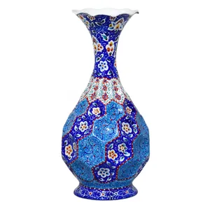 گلدان مسی میناکاری شده سی دا طرح زنبوری کد MI03015 ارتفاع 20 سانتی متر