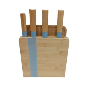 سرویس چاقو 4 پارچه مدل دسته بامبو به همراه تخته گوشت