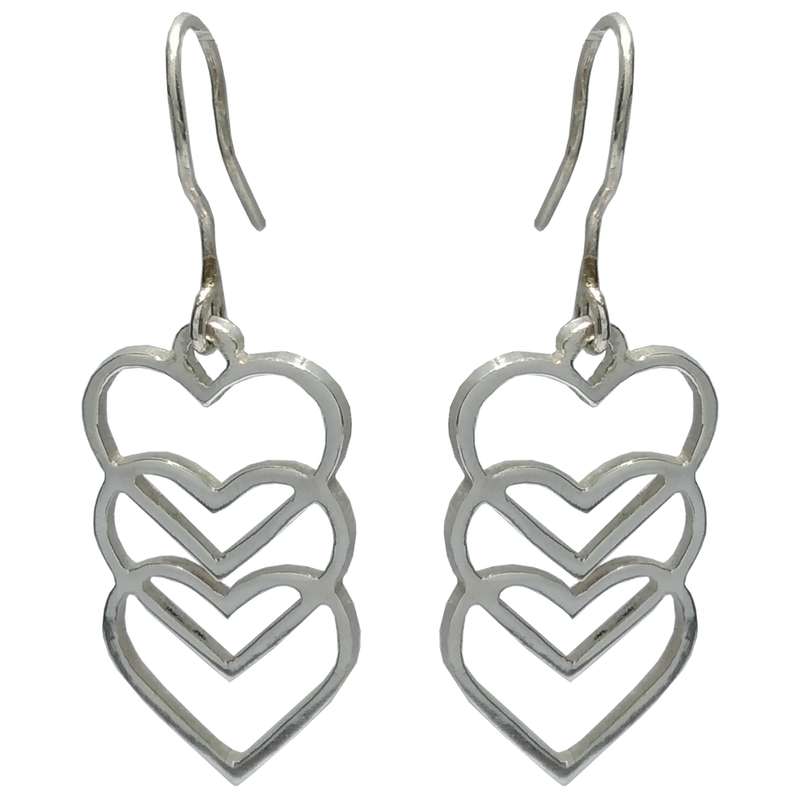 گوشواره نقره زنانه مدل قلب تو در تو عصایی