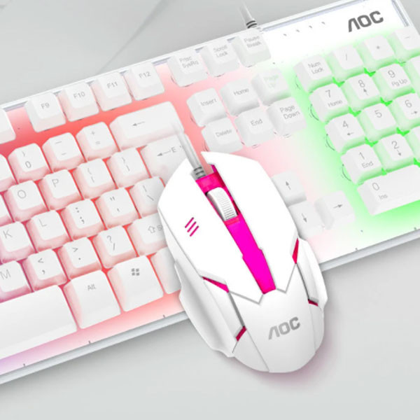 کیبورد و ماوس گیمینگ ای او سی مدل KM100، سوییچ ممبران، Full-Size، نورپردازی LED RGB
