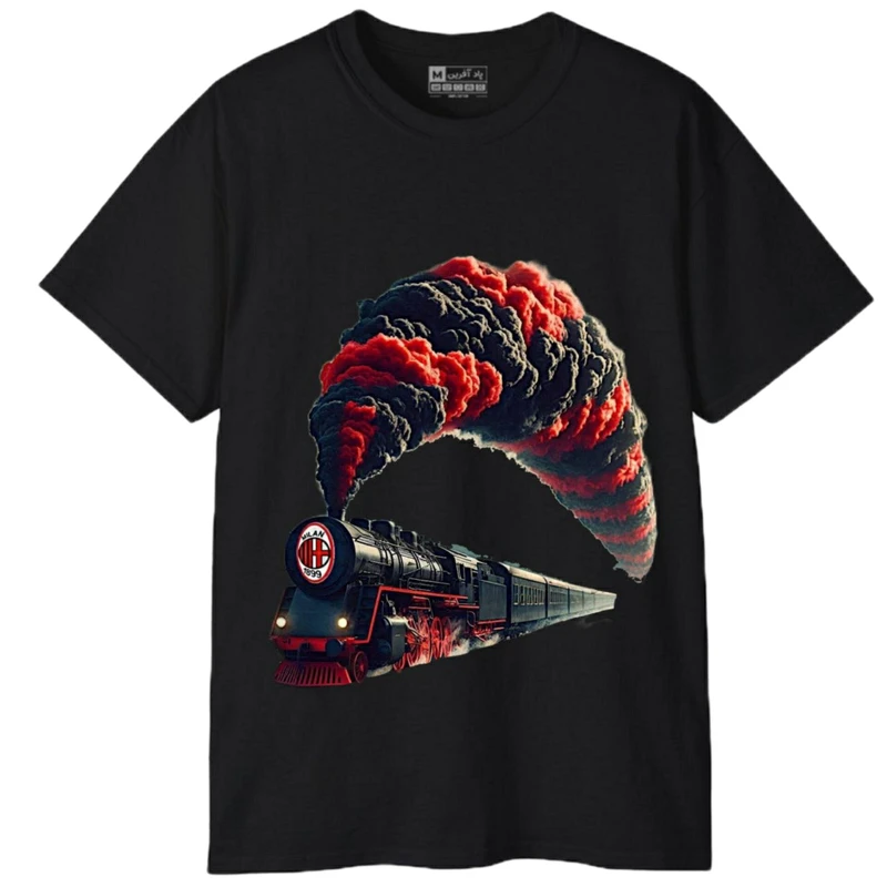 تی‌شرت آستین کوتاه مردانه پاد آفرین مدل قطار فوتبالی آث میلان کد 411