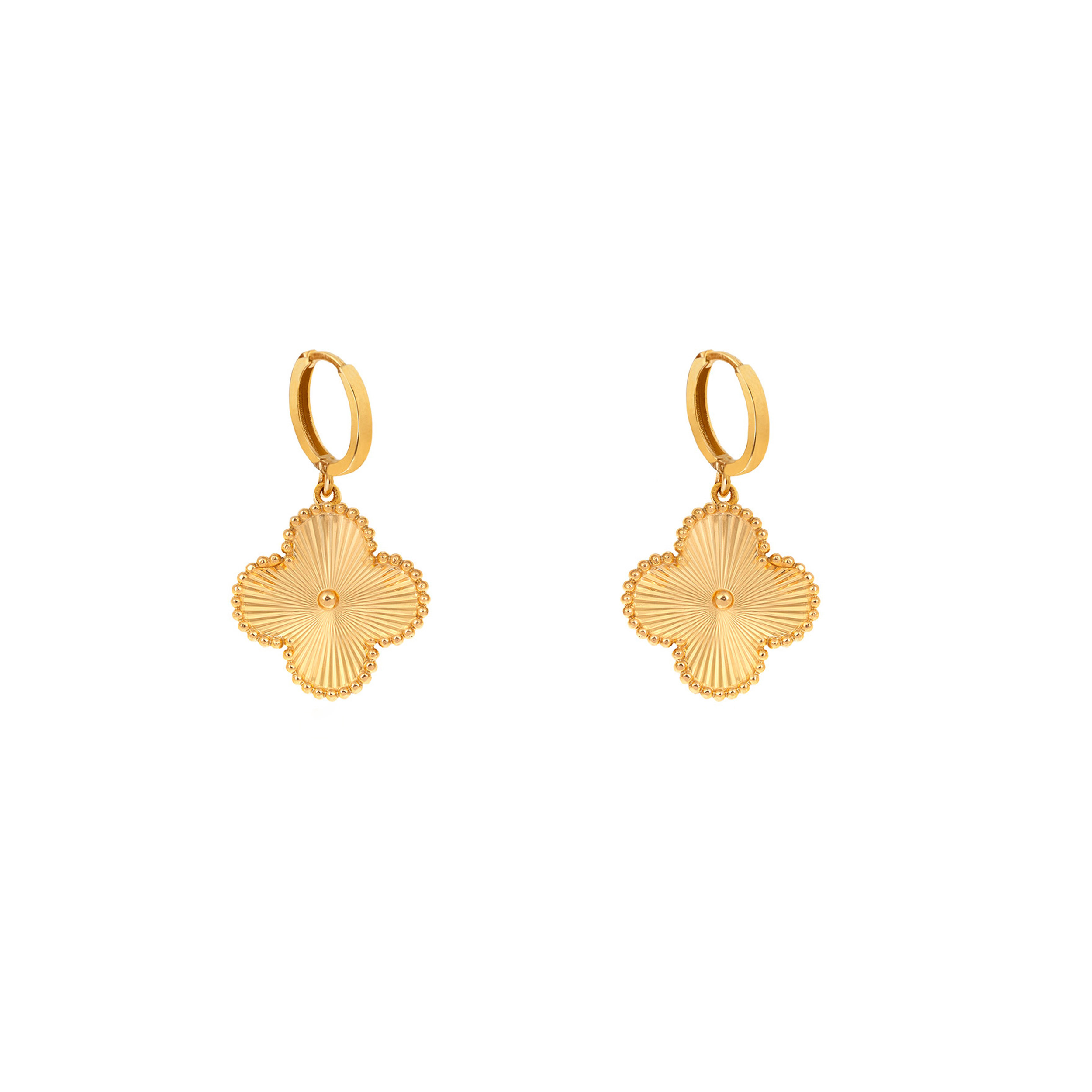 گوشواره حلقه ای طلا 18 عیار زنانه درنیتا گلد مدل شبدر چهاربرگ تراشدار