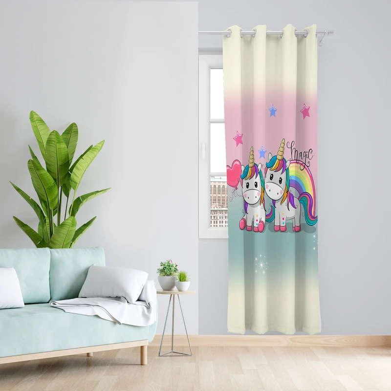 پرده طرح کودک اسب تک شاخ مدل مخمل پانچی کد 4718 z سایز 140x200 سانتی متر