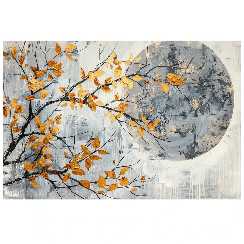 فرش پارچه‌ای مدل فرشینه طرح انتزاعی درخت پاییزی ماه کامل کد AR3059700